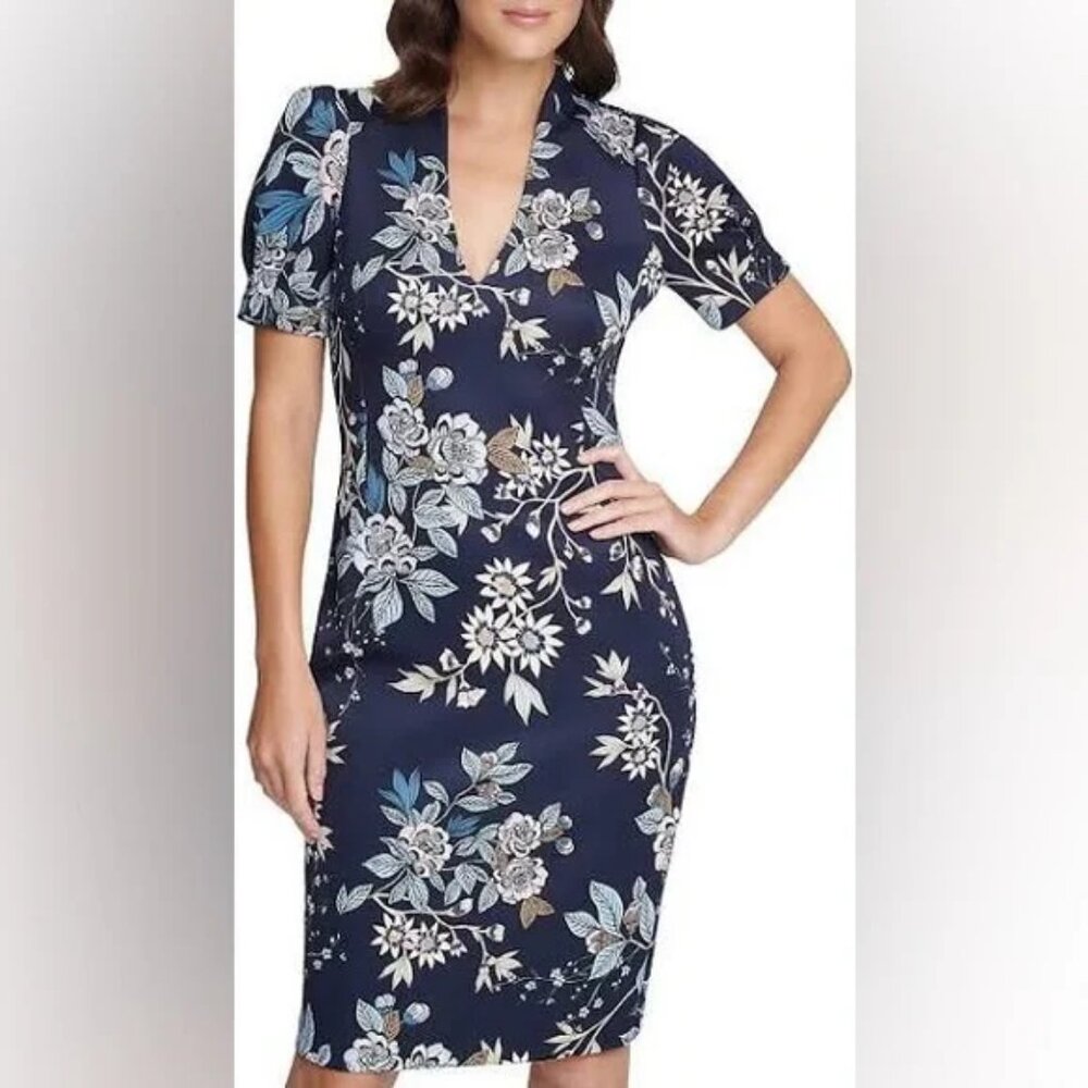 Vince Camuto Floral Printed Scuba Knit Sheath Dress size 2